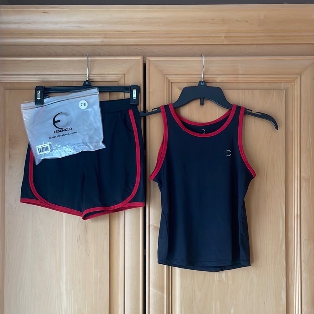 Black and Red Athletic Tank and Shorts Set
